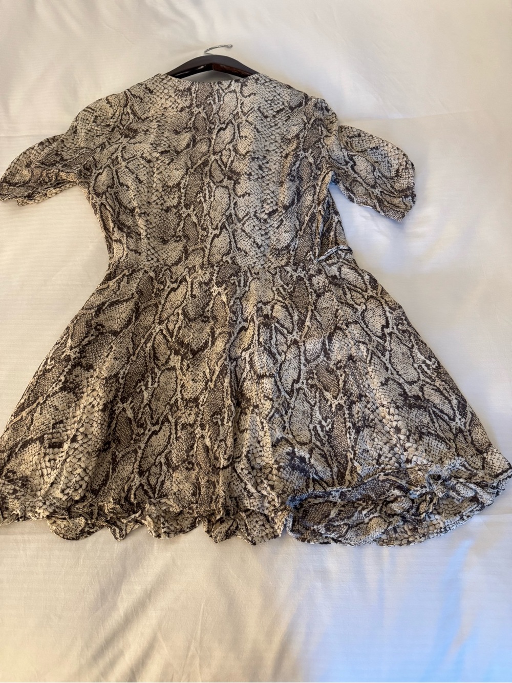 Reformation Snake-Print Wrap Dress in Cream and Brown - Picture 4 of 4